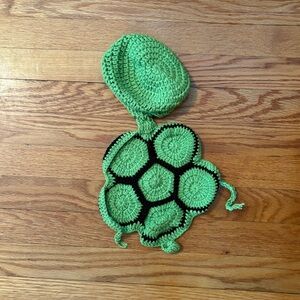 Green and Black Crochet Turtle Newborn Prop